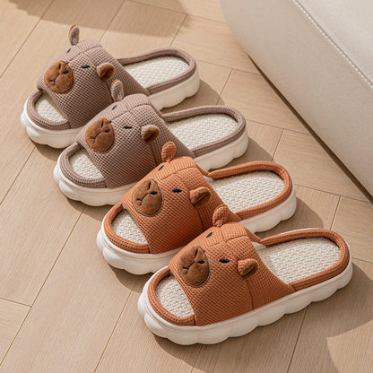 Open Toe Couple Indoor Non-slip Linen Slippers